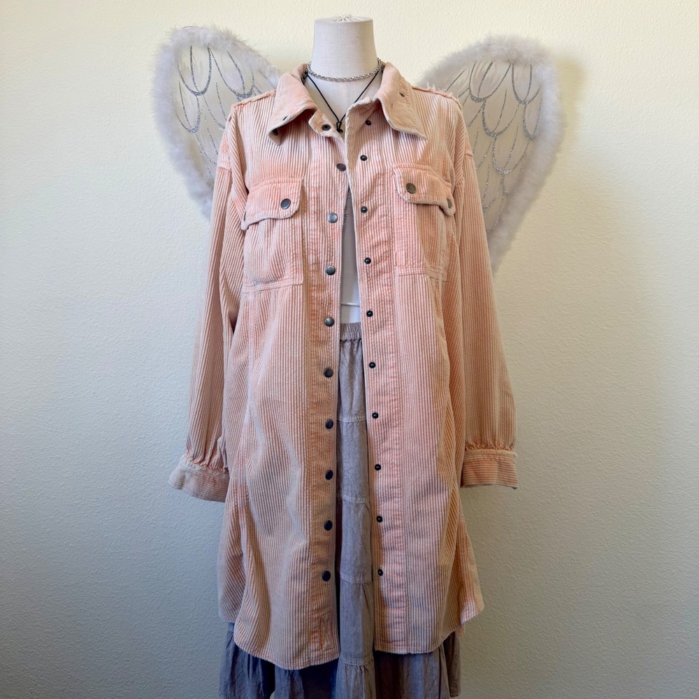 Free People We The Free Corduroy Jacket Shirt Dress Shacket Peach Orange Boho